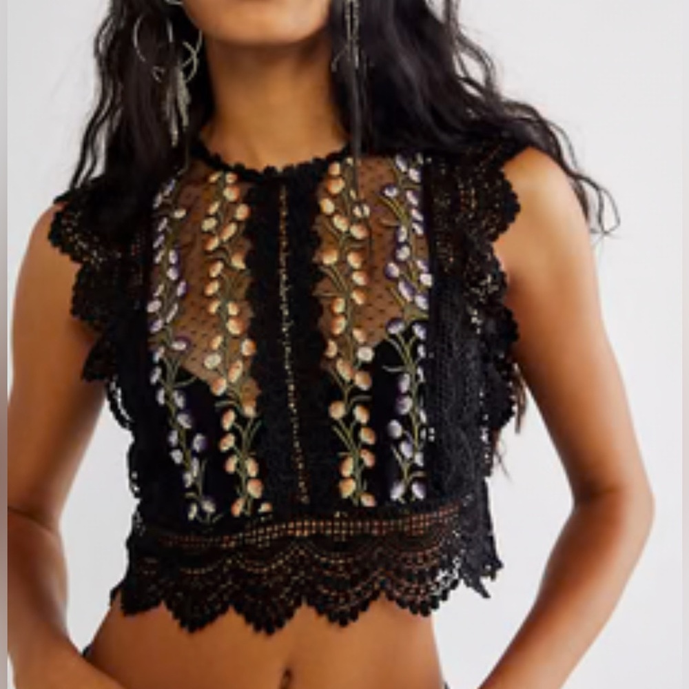 Free People Bisoux Cutout Lace Cropped Top